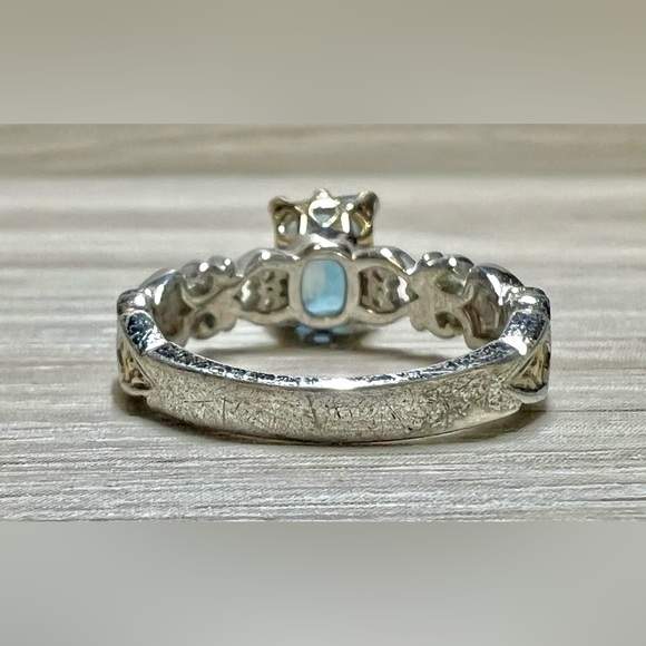 Designer Michael Valitutti Blue & White Topaz Palladium Sterling Silver Ring - Picture 4 of 12